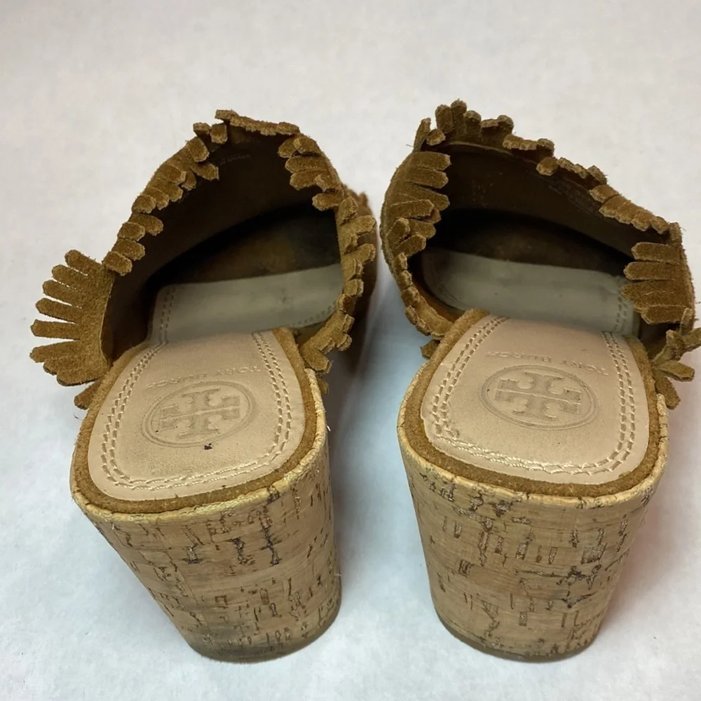 Tory Burch Huntington Heels western‎ slides suede fringe 38648